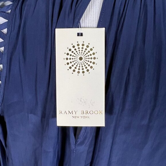 RAMY BROOK XS Navy Satin Cold Shoulder Mini Dress NWT - Picture 5 of 8